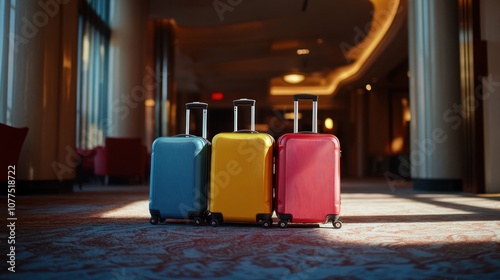 Three Suitcases in Hotel Lobby