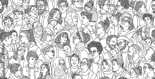 Wallpaper Mural Seamless black and white illustration of diverse adults and children Torontodigital.ca