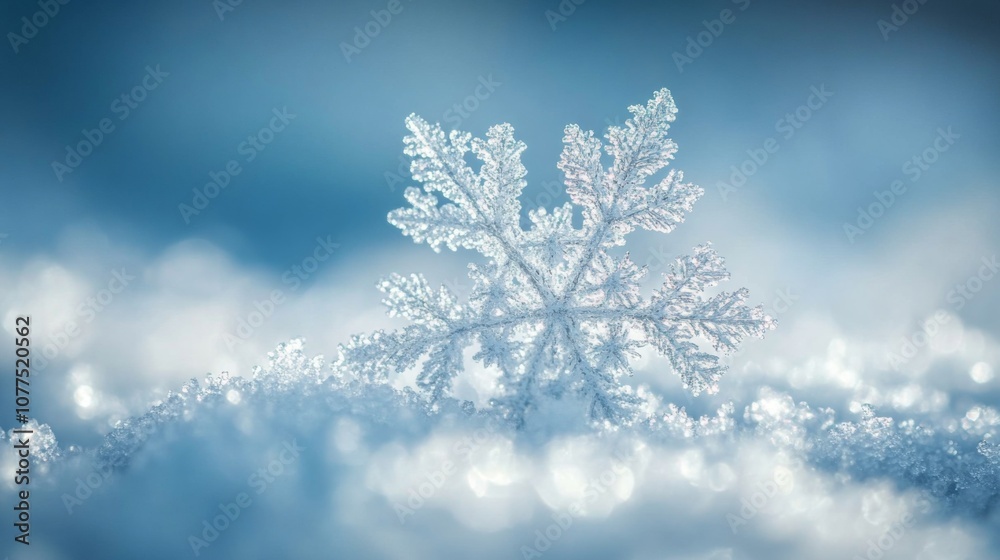 Delicate Snowflake Resting on a Bed of Sparkling Snow Delicate Snowflake Resting on a Bed of Sparkling Snow