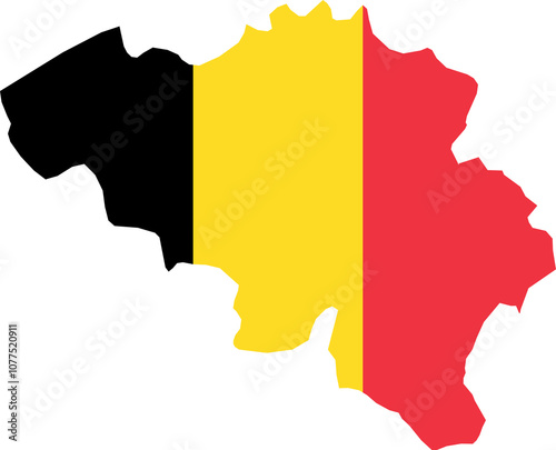 Belgian Flag In Borders Of Country Belgium Stylized Outline | High Resolution, Vector Illustration, Isolated On Transparent Background