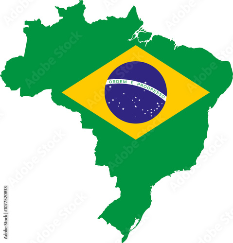 Brazilian Flag In Borders Country Brazil Stylized Outline | High Resolution, Vector Illustration, Isolated On Transparent Background