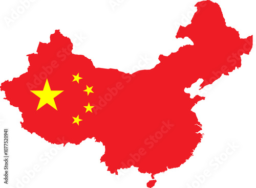 Chinese Flag In Borders Of The Country China Stylized Outline | High Resolution, Vector Illustration, Isolated On Transparent Background