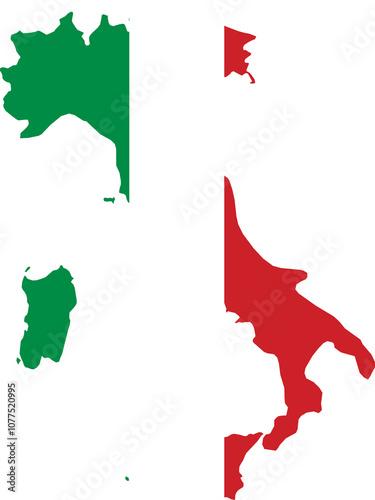 Italian Flag In Borders Country Italy Stylized Outline | High Resolution, Vector Illustration, Isolated On Transparent Background