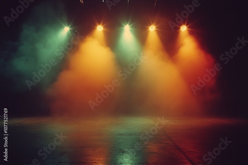 Wallpaper Mural Colorful stage lights illuminating foggy concrete, cinematic, moody, dramatic, colorful Torontodigital.ca