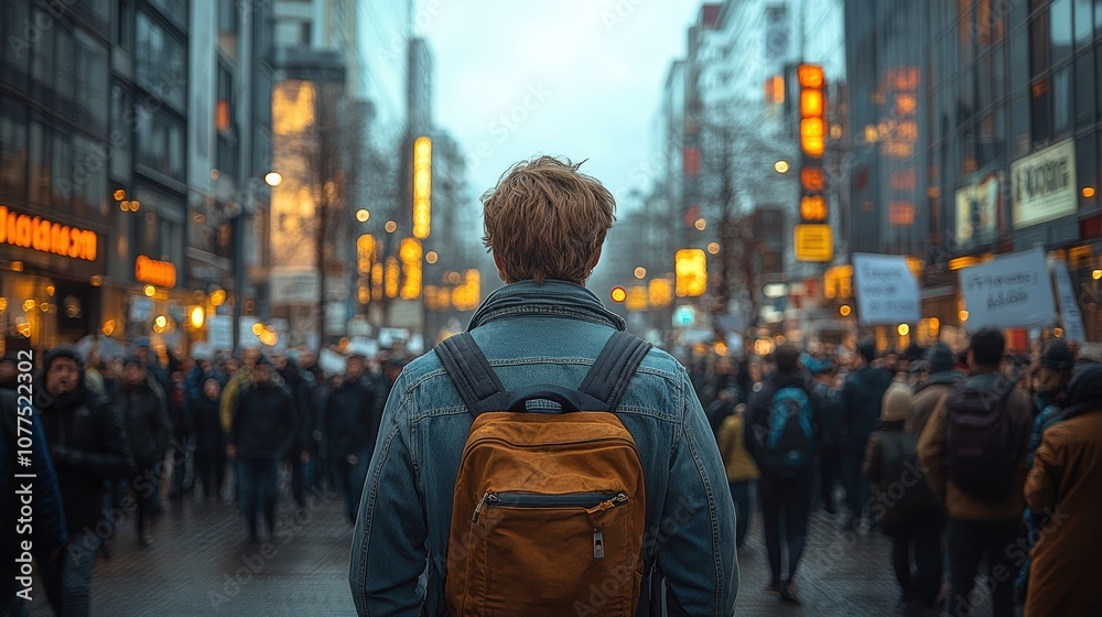 Urban lifestyle with people walking in a busy city, vibrant atmosphere