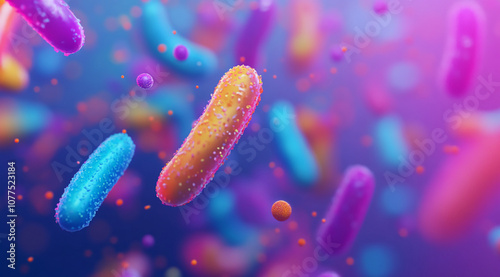 A microscopic image of colorful bacteria, showcasing the diverse shapes and sizes of these microorganisms