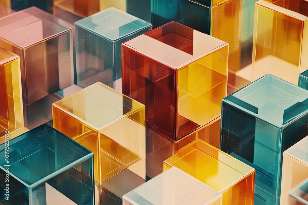 Colorful cube patterns, abstract layers, soft shadows and sharp edges Colorful cube patterns, abstract layers, soft shadows and sharp edges