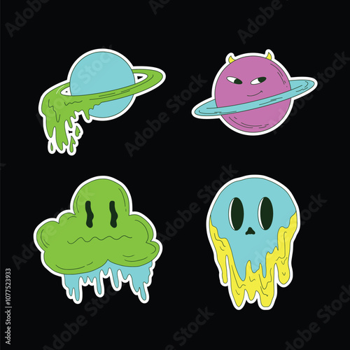 Vibrant psychedelic stickers illustration