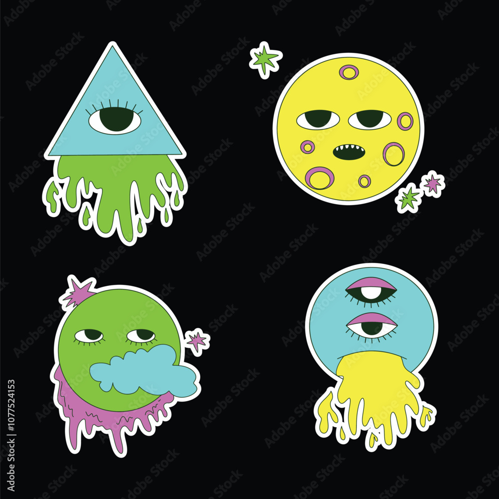 Vibrant psychedelic stickers illustration Vibrant psychedelic stickers illustration