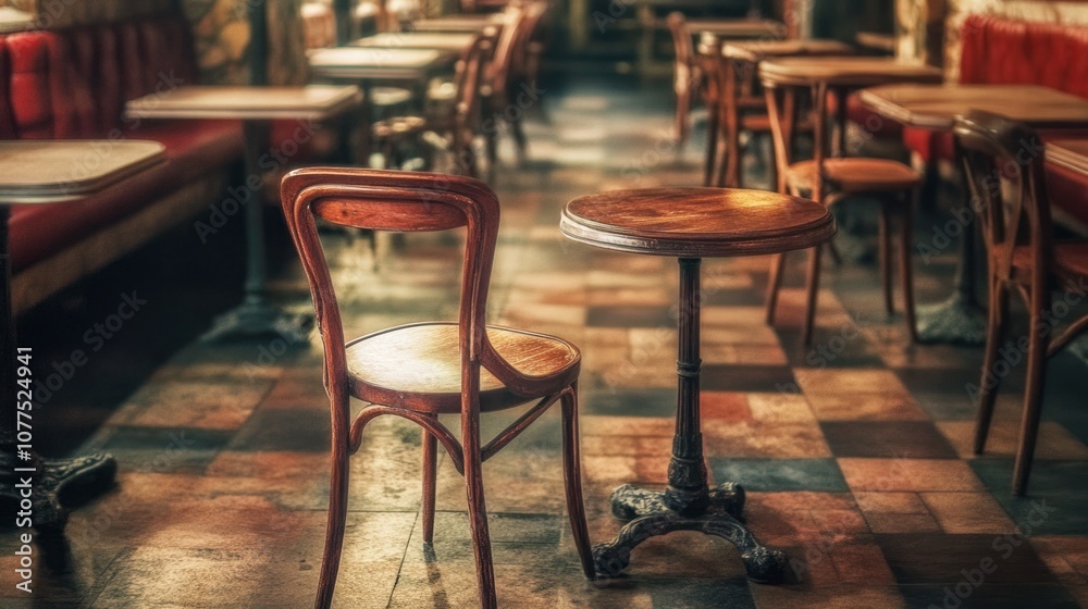 Wooden Chair and Table in a Cafe Wooden Chair and Table in a Cafe