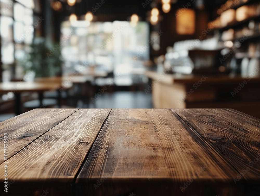 Cozy wooden table set in a rustic café during the afternoon, inviting visitors to relax and enjoy a warm drink Cozy wooden table set in a rustic café during the afternoon, inviting visitors to relax and enjoy a warm drink