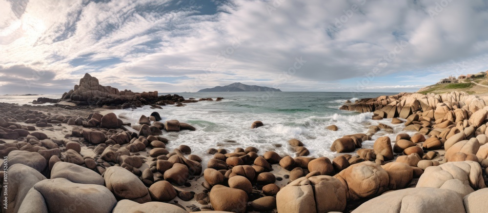 Rocky Beach with Rolling Waves and Cloudy Sky Rocky Beach with Rolling Waves and Cloudy Sky