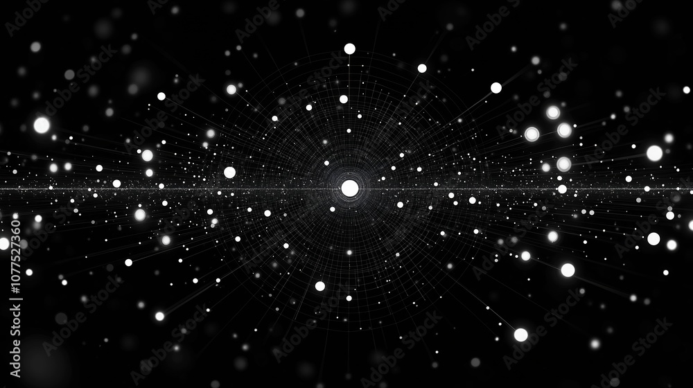 Fototapeta premium Black and white image of a galaxy with many stars and a large white star in the middle