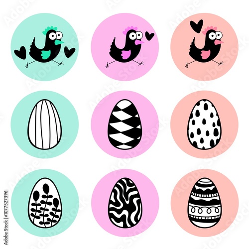 Easter chicken set birds pattern for wrapping paper and fabrics
