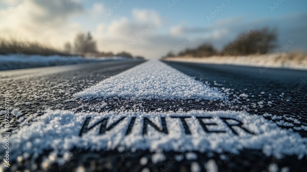 Frosty winter road with 