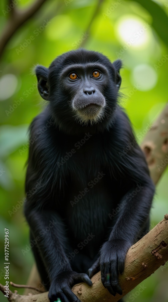 Fototapeta premium A Mantled Howler Monkey is Perched on a Branch, Surrounded by Lush Greenery in Costa Rica