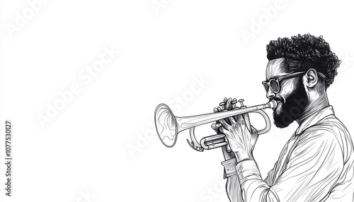 Drawn line art of a trumpeter isolated on a white background