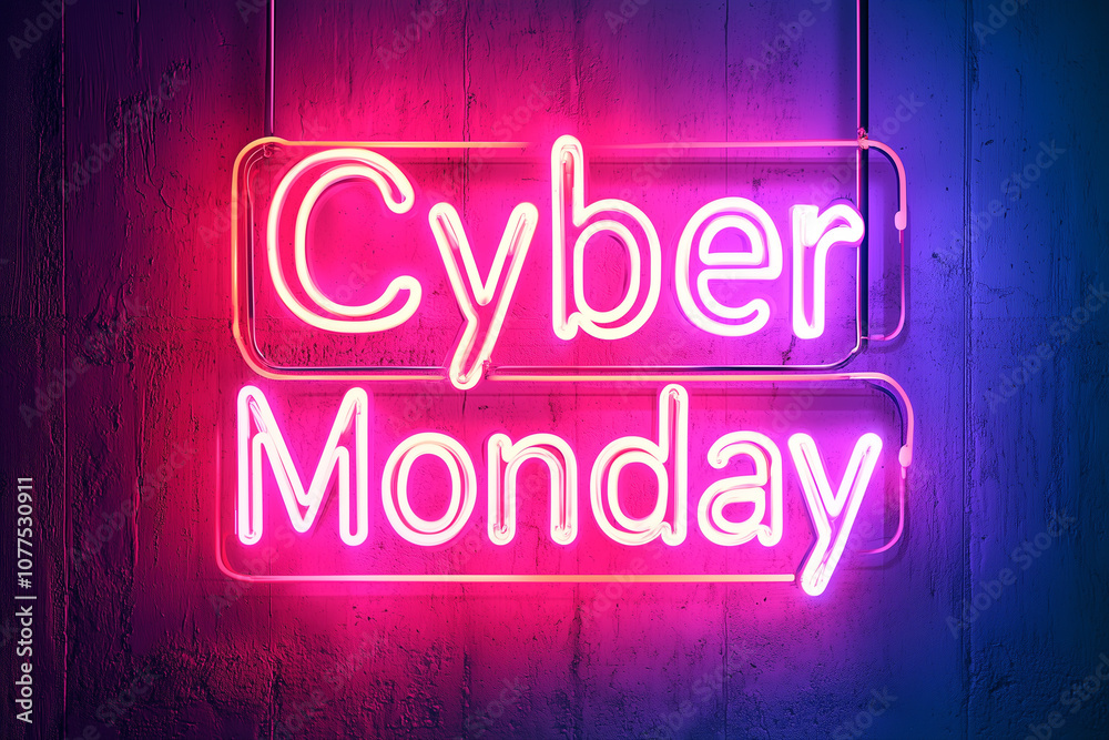 Vibrant neon 'Cyber Monday' lettering that stands out, perfect for web banners, email newsletters, Vibrant neon 'Cyber Monday' lettering that stands out, perfect for web banners, email newsletters,