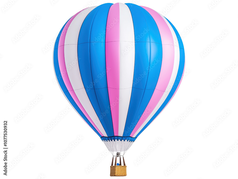 Naklejka premium Colorful Hot Air Balloon in Bright Blue and Pink Stripes