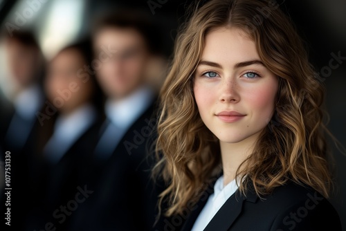 Confident Young Woman in Professional Attire with Wavy Hair