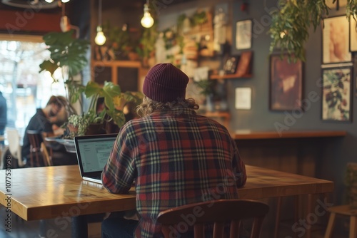 Cozy Urban Coffee Shop With Inviting Atmosphere and Remote Work Setup