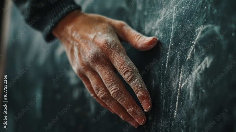 Fototapeta premium A Hand Covered in White Powder Against a Dark Surface