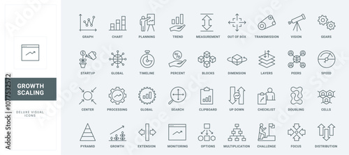 Mobile app tools to maximize and minimize, change size and direction, schemas, data search and processing thin black outline symbols vector illustration. Scaling arrows line icons set.