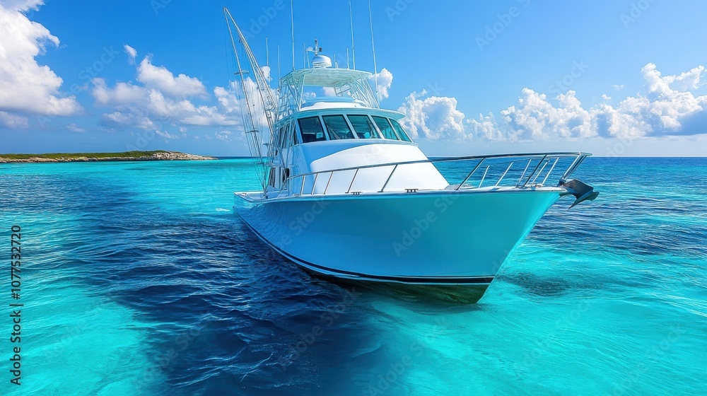 Fototapeta premium a blue and white boat