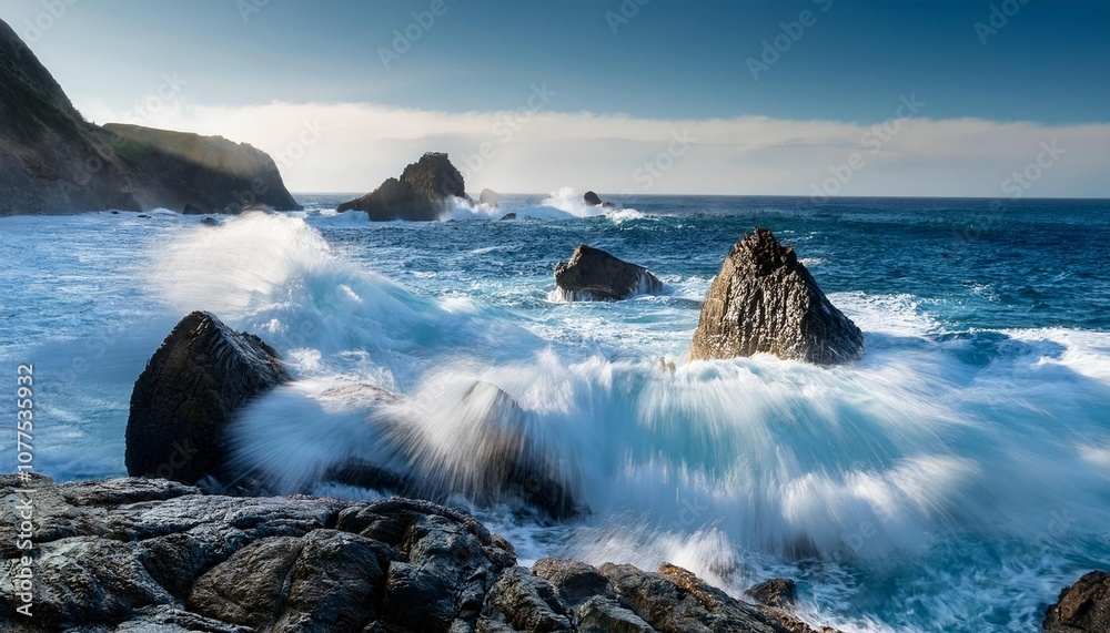 Fototapeta premium waves breaking on rocks