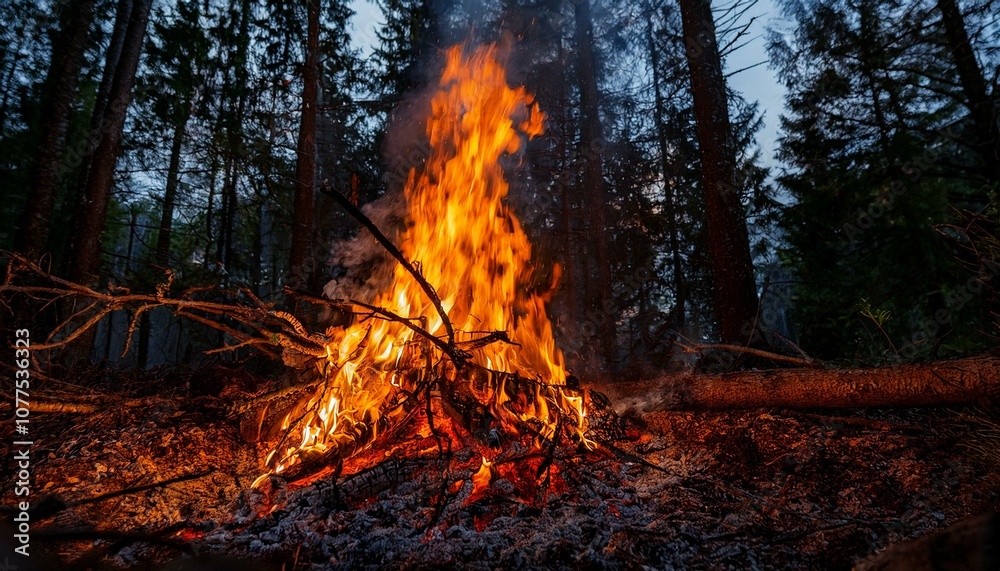 The campfire flickers with a comforting glow. The campfire flickers with a comforting glow.