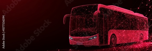 Abstract Glowing Red City Bus On Dark Background, Digital Transportation And Technology Concept photo