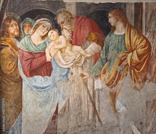 Simeone accoglie Gesù bambino al Tempio; affresco di Gaudenzio Ferrari nel Satuario della Madonna delle Grazie a Varallo Sesia