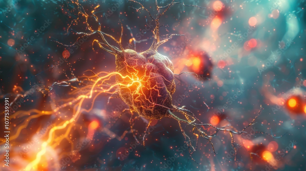 An artistic depiction of brain cells, using bright colors and abstract patterns An artistic depiction of brain cells, using bright colors and abstract patterns