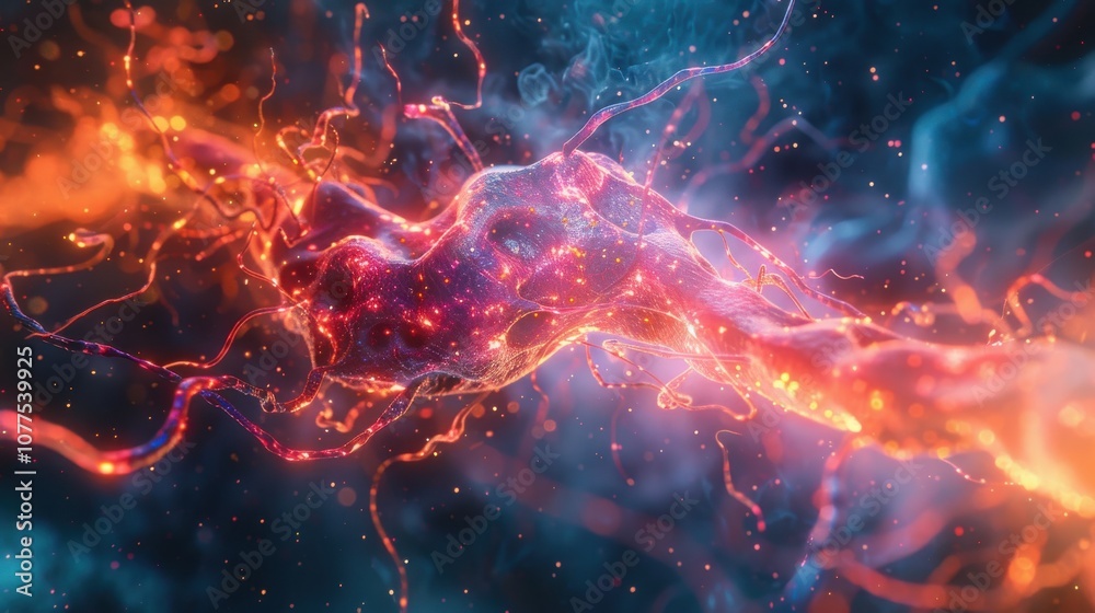 Obraz premium An artistic depiction of brain cells, using bright colors and abstract patterns