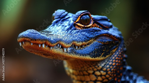 a close up of a crocodile s face photo