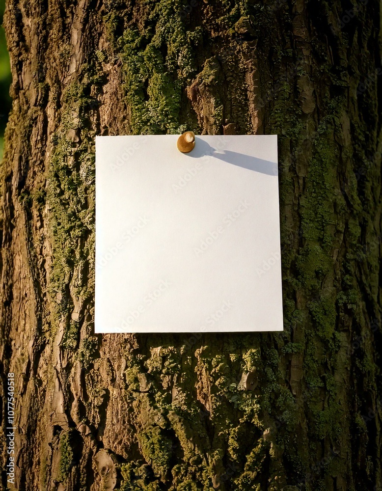 blank note paper on tree trunk