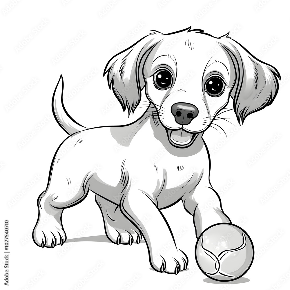 Fototapeta premium Adorable Puppy Cartoon Coloring Page for Kids