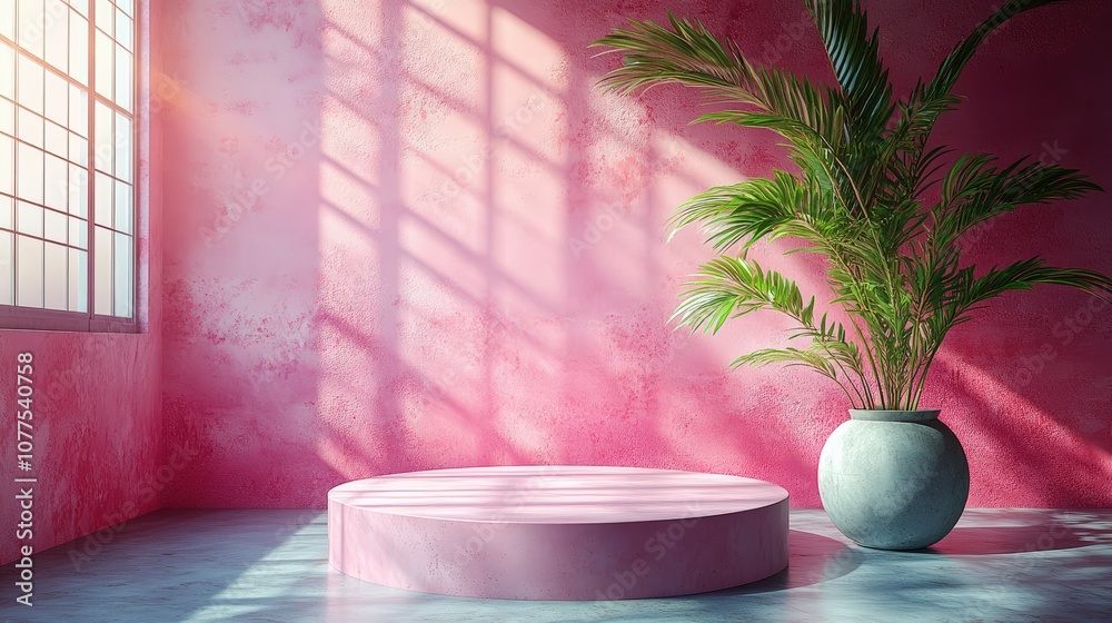 3d render mockup podium stand table shelf. Pink yellow abstract background. Palm tree leaf shadow. Nature 3d render mockup podium stand table shelf. Pink yellow abstract background. Palm tree leaf shadow. Nature