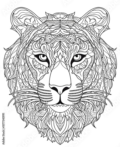 Intricate Mandala Tiger Head Line Art Design photo