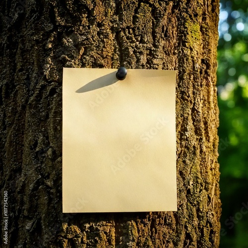 blank note pinned to a tree