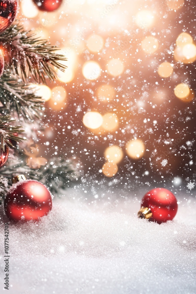 Two red Christmas ornaments rest on a snowy surface, capturing the festive spirit of winter holidays. Two red Christmas ornaments rest on a snowy surface, capturing the festive spirit of winter holidays.