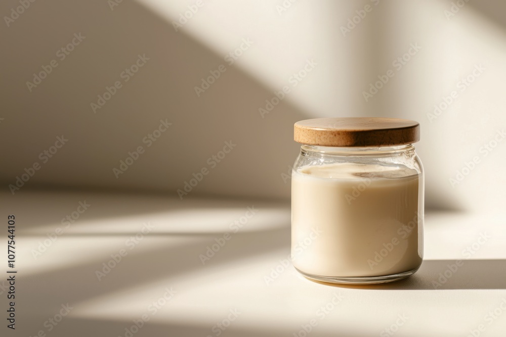 Organic Coconut Oil Jar Placed on Light Surface with Soft Shadow Effect, Showcasing Natural Calmness and Minimalist Aesthetic for Wellness and Cooking Use Organic Coconut Oil Jar Placed on Light Surface with Soft Shadow Effect, Showcasing Natural Calmness and Minimalist Aesthetic for Wellness and Cooking Use