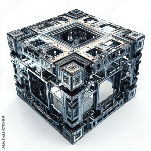 Futuristic metallic cube wi...