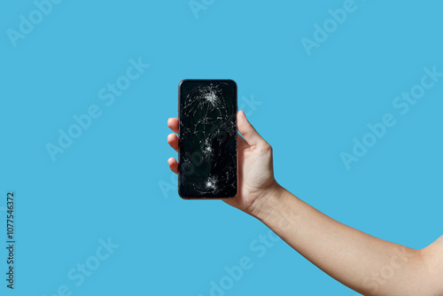 Wallpaper Mural Mobile telephone with scratches and breaks in palm of human Torontodigital.ca