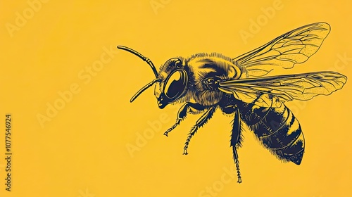 A Detailed Illustration of a Honey Bee in Flight