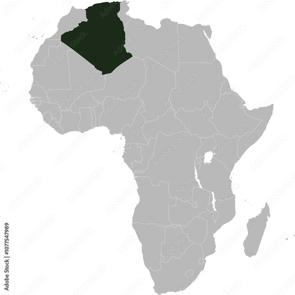 Fototapeta premium Vector illustration of the detailed national location map of ALGERIA within the great continent of Africa
