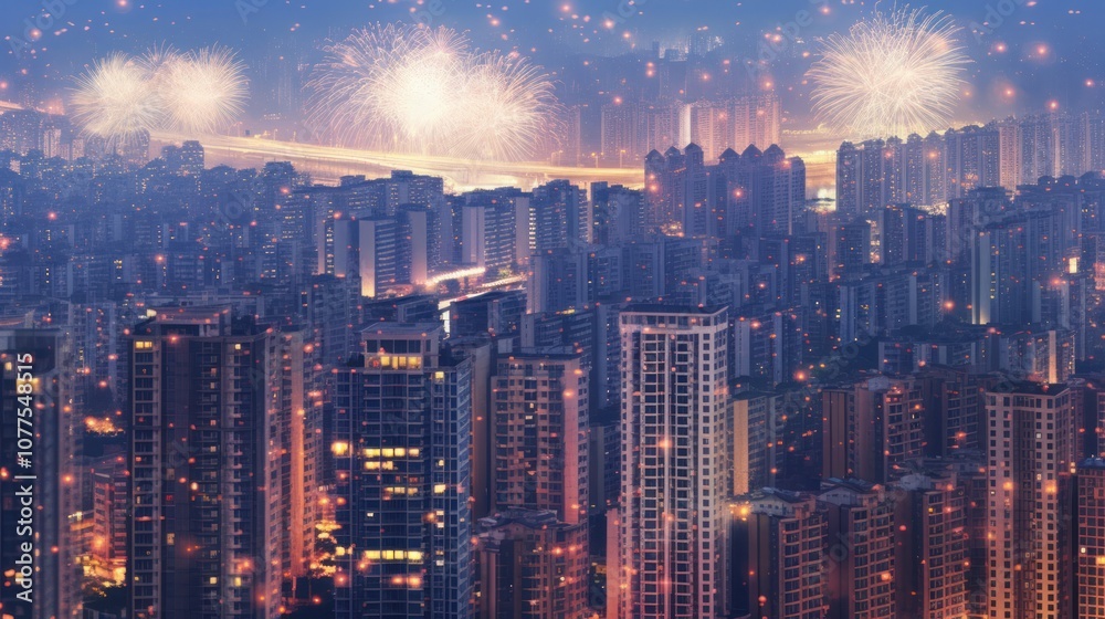 Obraz premium Cityscape with Fireworks