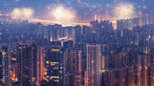 Wallpaper Mural Cityscape with Fireworks Torontodigital.ca