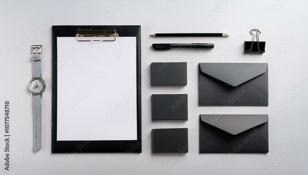 Corporate stationery set mockup at white textured paper background. Corporate stationery set mockup at white textured paper background.