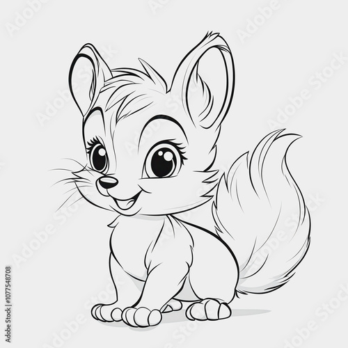 Cute cartoon fox character with big eyes and playful expression, perfect for children's illustrations, storybooks, or fun designs featuring woodland animals